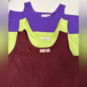 Chico's 3-Pack Scoop Neck Tank Tops — Purple, Lime, Burgundy Size 2